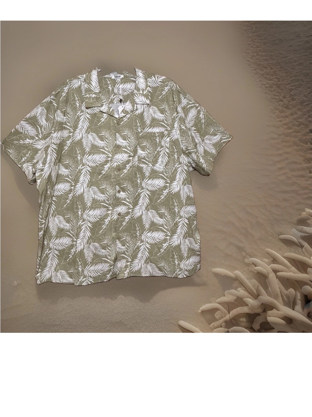 Men’s Sz 4XL Green Palm-Print Short-Sleeve Hawaiian Button Up Shirt NWT